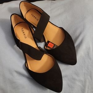 Black Faux Suade Ankle Strap Flats
